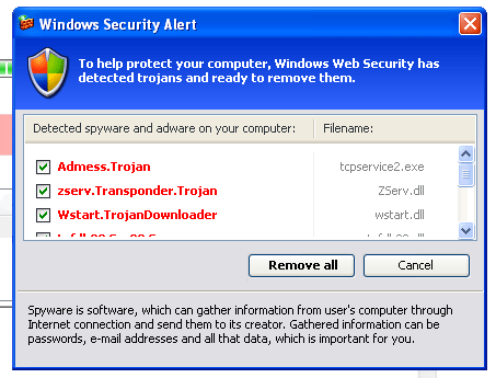 Screenshot from phony Security Tools 2010 virus scan hoax