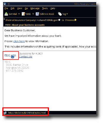 Screenshot of phishing email