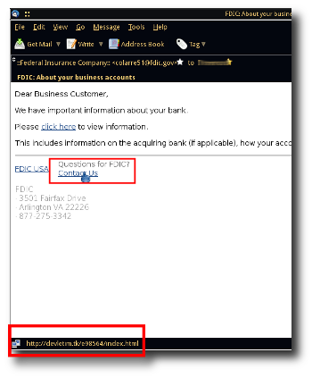 Screenshot of phishing email